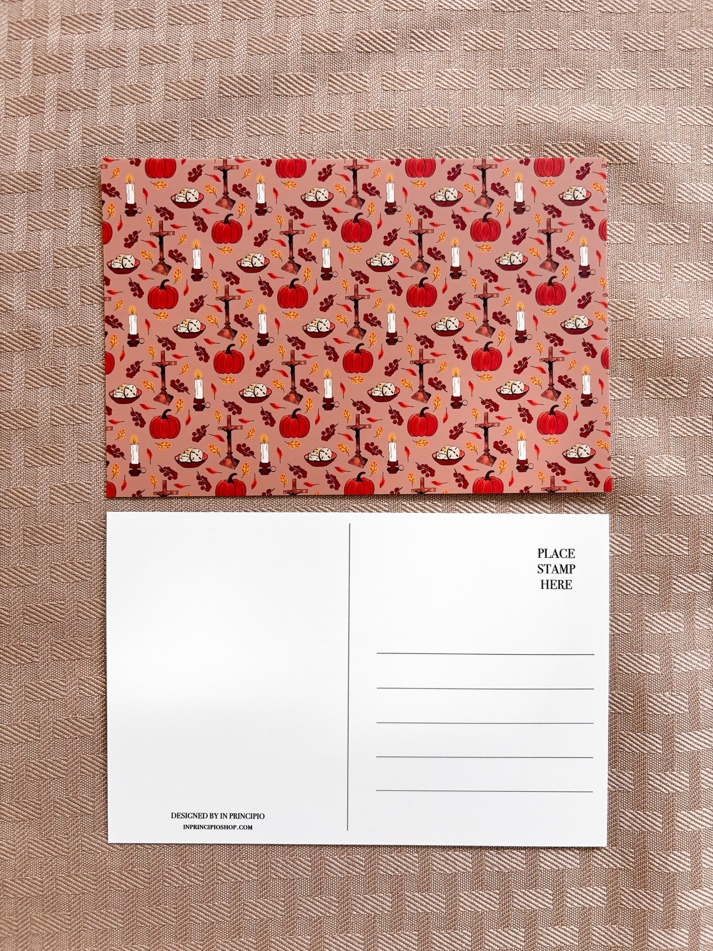 Cozy Catholic Fall Postcard