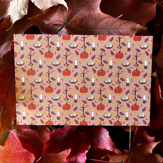 Cozy Catholic Fall Postcard